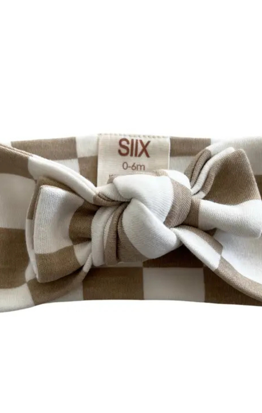 Tiramisu Checkerboard Organic Bow 0-6M