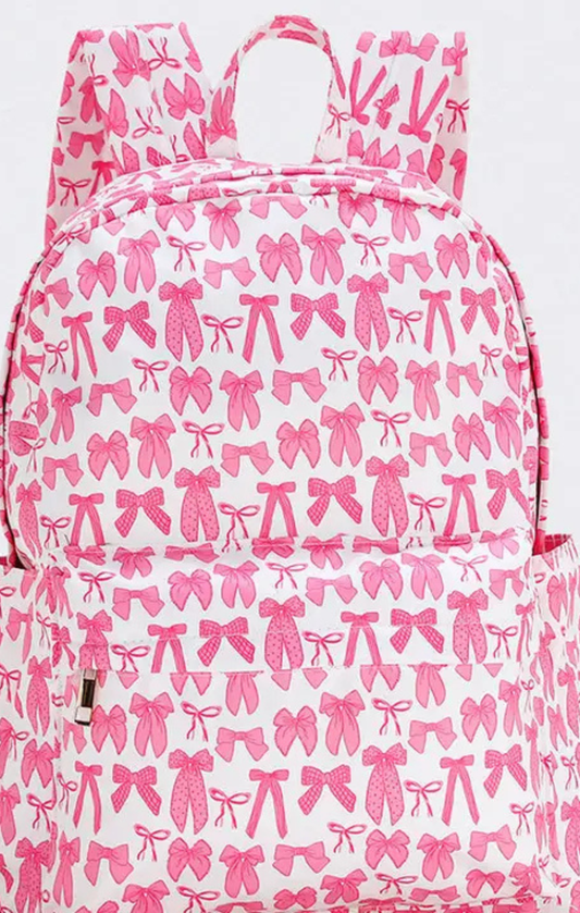 Bow Printed Girls Canvas Backpack
