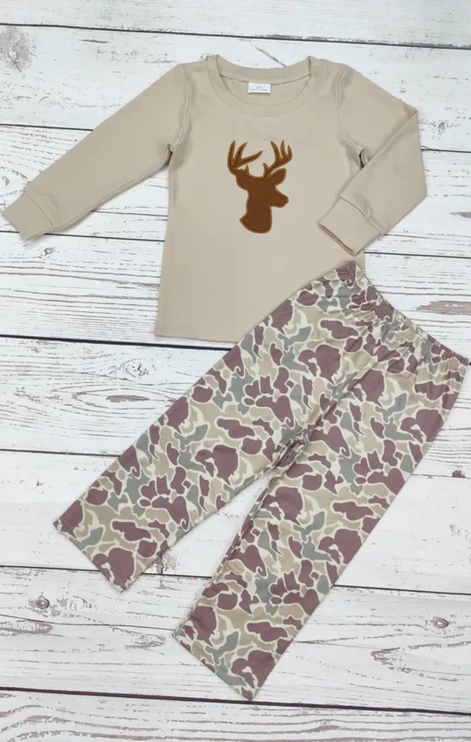 Boys Deer Applique Camouflage Pants Set
