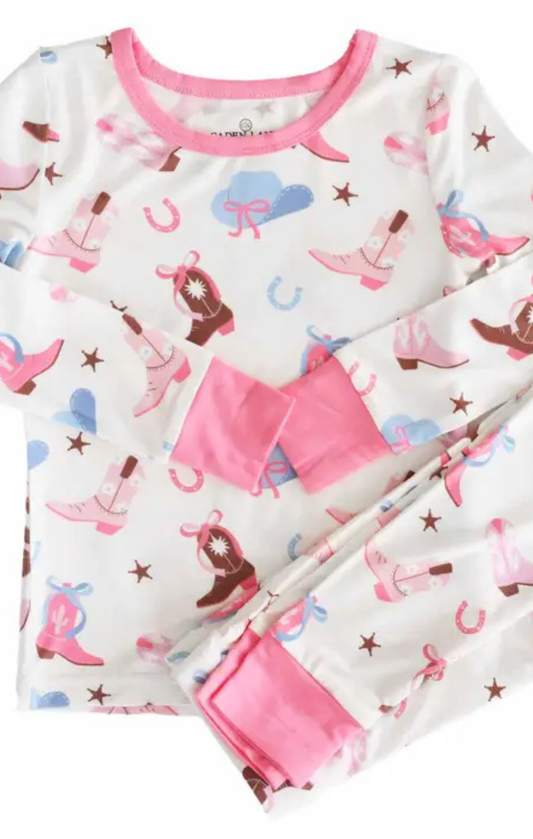 Two Piece Pajama Boot Scootin' Pink