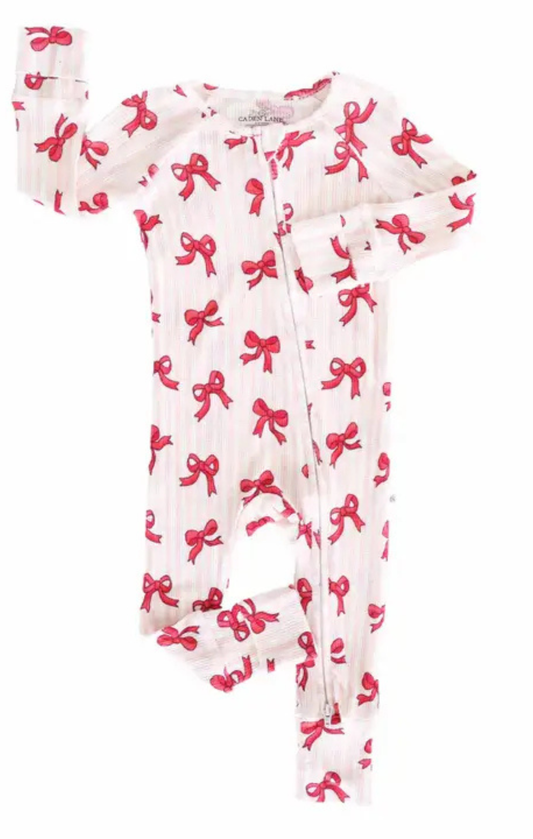 Coquette Christmas Bamboo Waffle Convertible Zip Romper