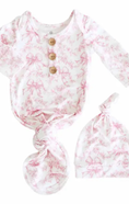 Load image into Gallery viewer, Fancy Frills Newborn Baby Knot Gown & Hat Set
