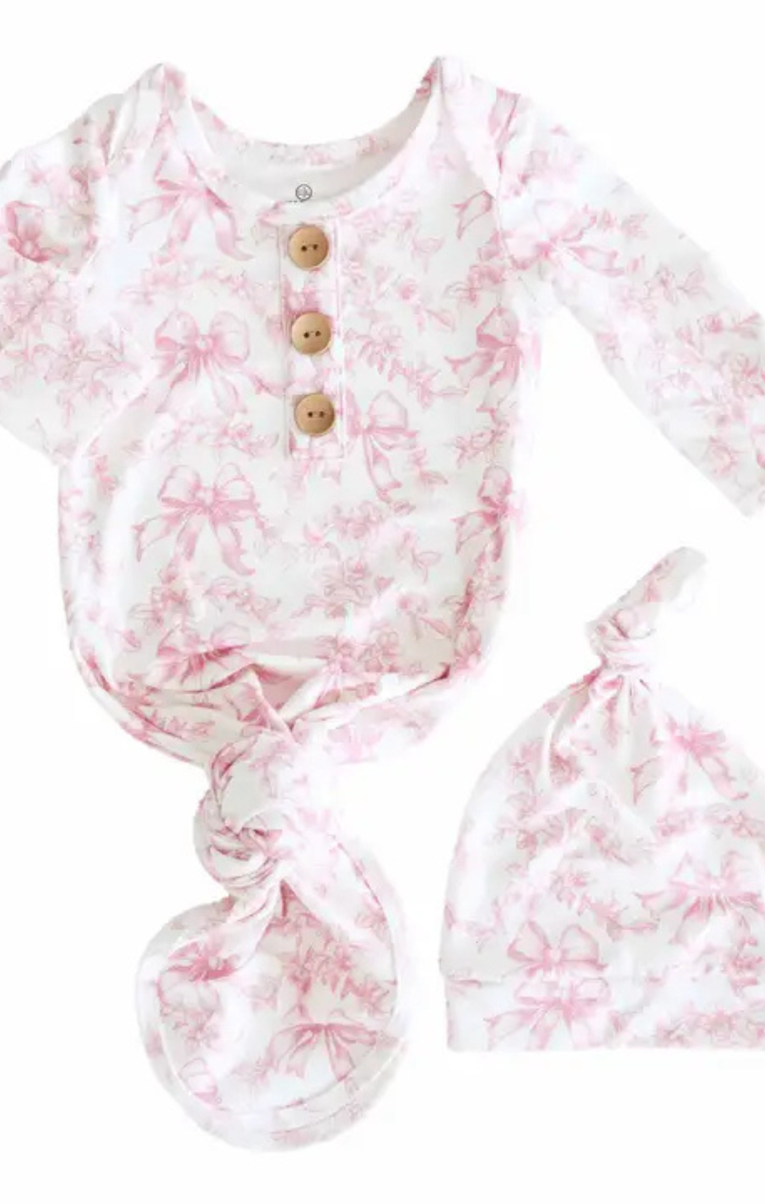 Fancy Frills Newborn Baby Knot Gown & Hat Set