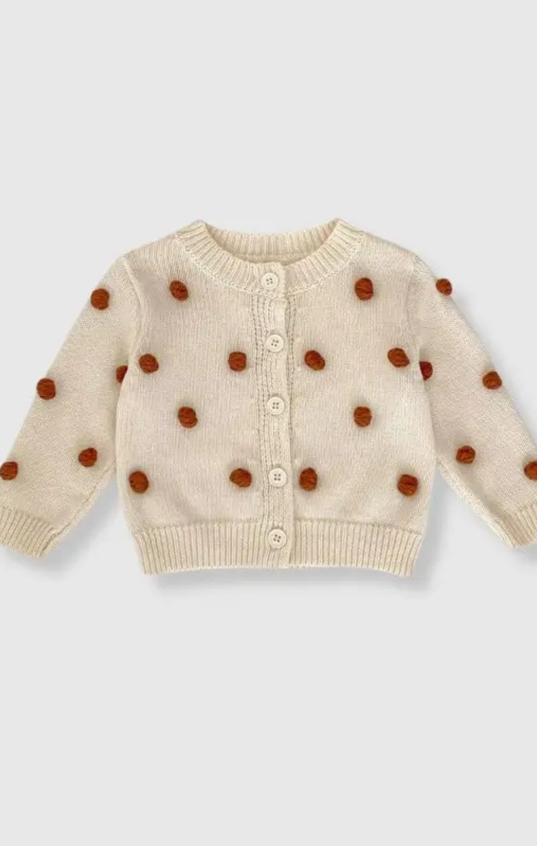 Cream Cotton Knit Polka Dot Sweater Cardigan