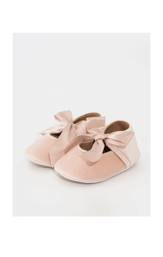 Velvet Bow Ballerina Shoe-Pink