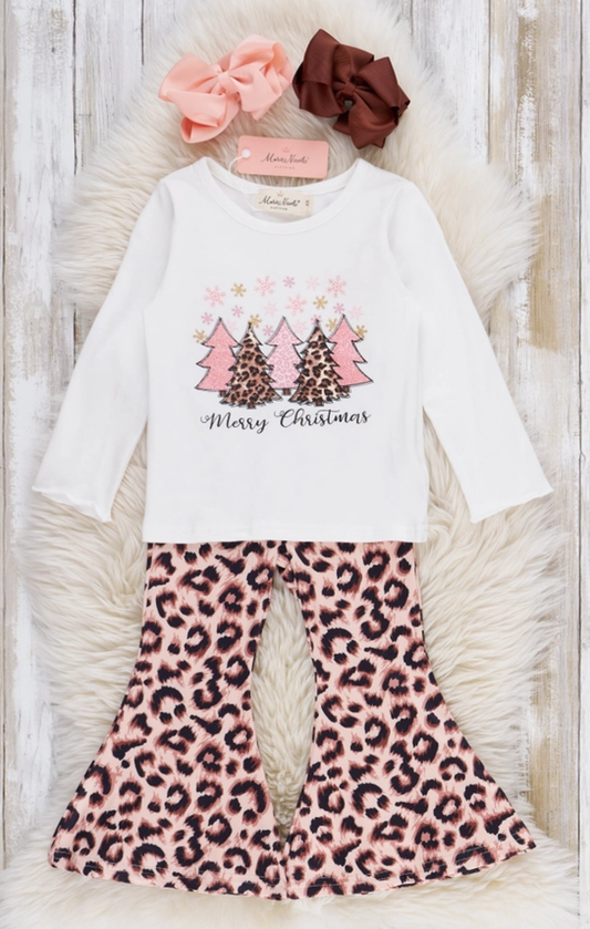 Christmas Leopard Print Bell Bottom Outfit