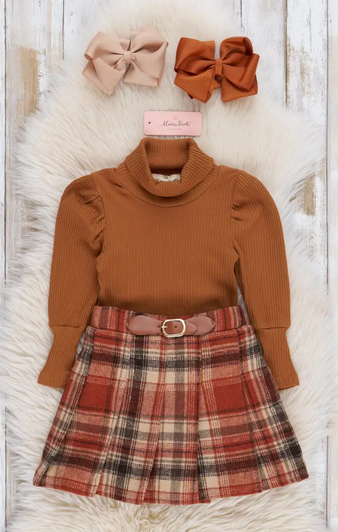 Turtleneck Plaid Skirt Set