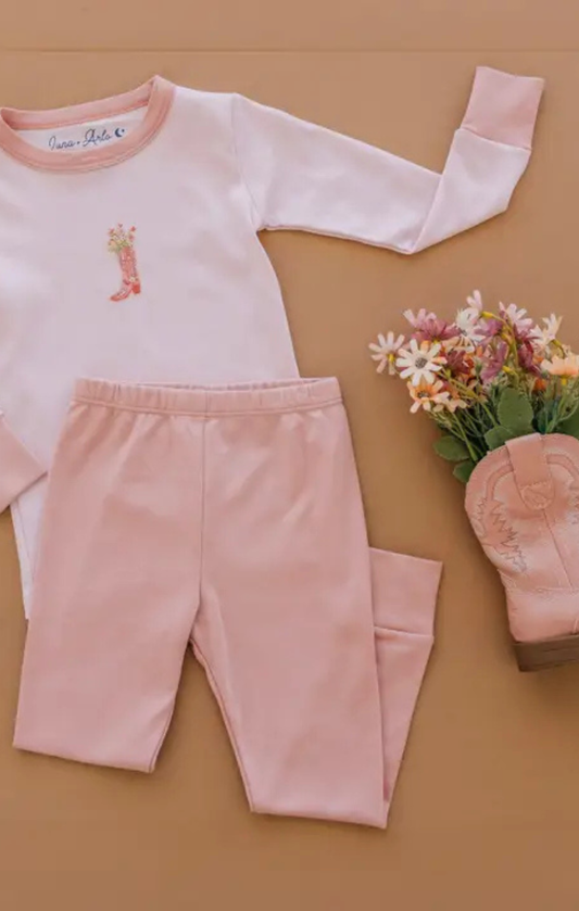 Pink Boots and Blooms Long Pajamas
