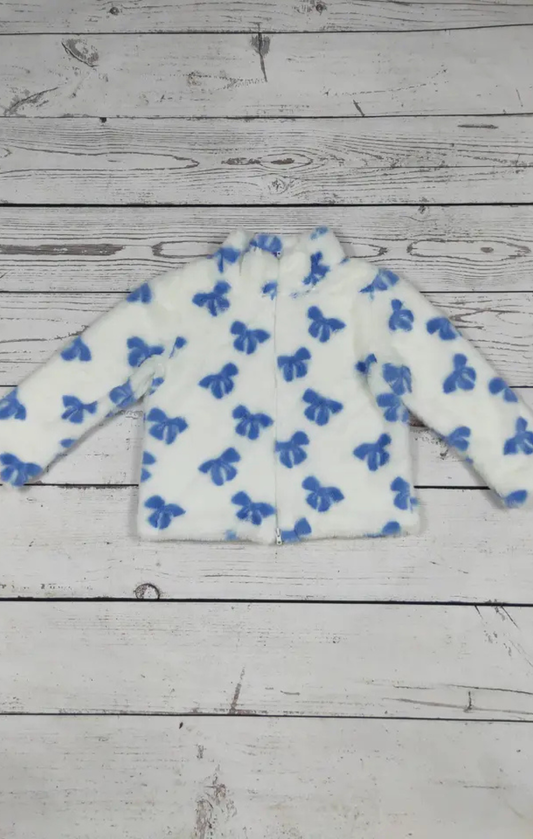 Blue Bow  Printed Girls Jacket