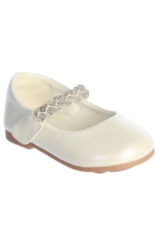 White Braided Rhinestone Strap Shoe
