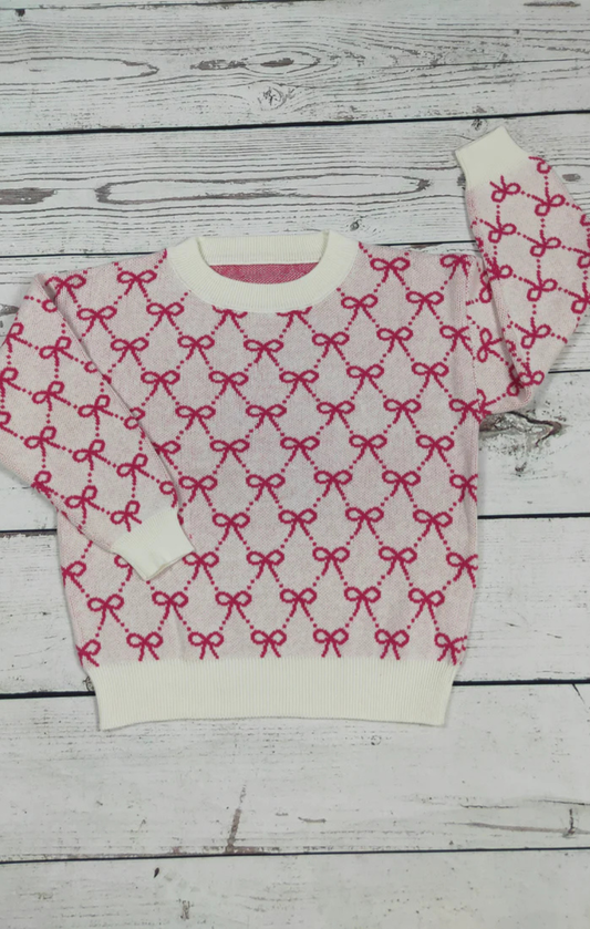 Bow Printed Girls Sweater