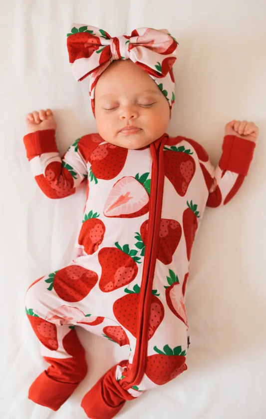 Strawberry Bamboo Zipper Romper Pajamas