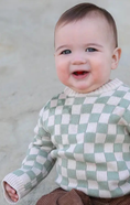 Load image into Gallery viewer, Sage Checkered Knit Sweater
