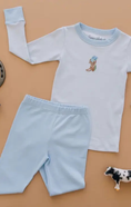 Load image into Gallery viewer, Blue Long Boots and Blooms Pajamas
