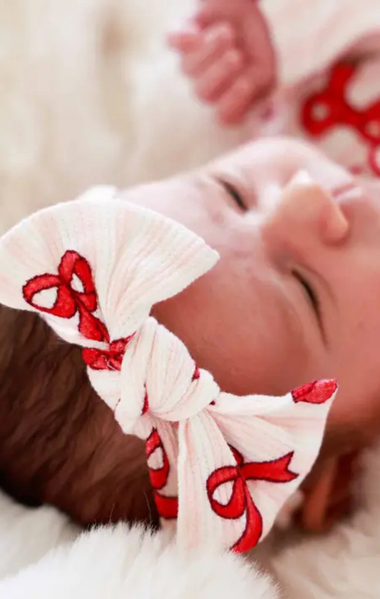 Coquette Christmas Bamboo Waffle Knit Large Bow Headwrap