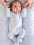 Load image into Gallery viewer, Picot Trim Baby Blue Zipper Footie
