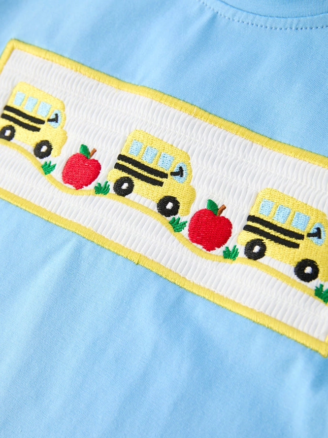 School Bus Boys Plaid Shorts Set