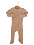 Load image into Gallery viewer, Tan Organic Waffle 2-Way Zip Footie
