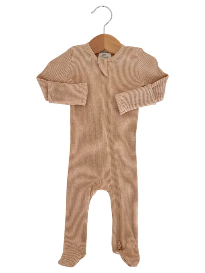 Tan Organic Waffle 2-Way Zip Footie