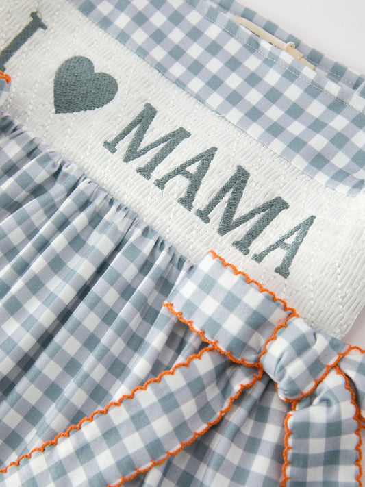 I <3 Mama Plaid Girls Bow Ruffle Dress
