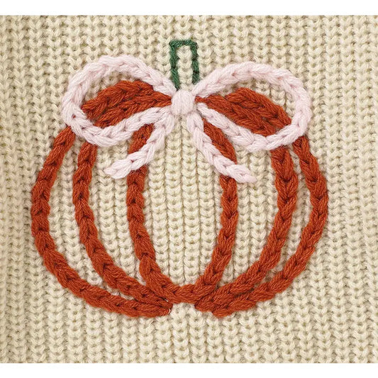 Halloween Hand-Embroidered Pumpkin Sweater