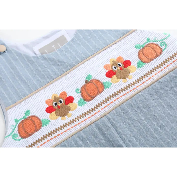 Pinstripe Turkey Smocked Overalls