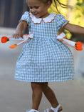 Load image into Gallery viewer, Fall Plaid Pumpkin Smocked Peter Pan Collar Dress
