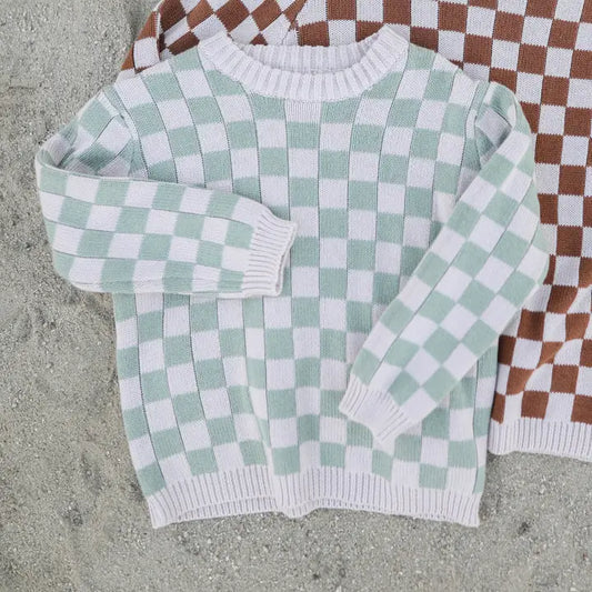 Sage Checkered Knit Sweater