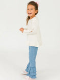 Load image into Gallery viewer, Girls Light Wash Denim Ruffle Flare Pants - Rear Ruffles
