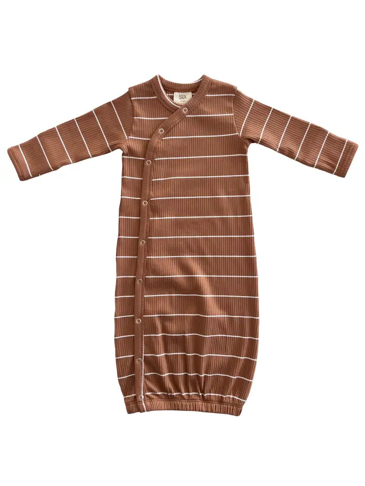 Saddle Stripe Organic Ribbed Gown 0-3M