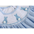 Load image into Gallery viewer, Blue Gingham Easter Bunny Smocked Bishop Dress
