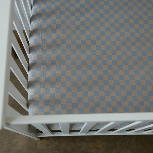 Stormy Blue Checker Crib Sheet