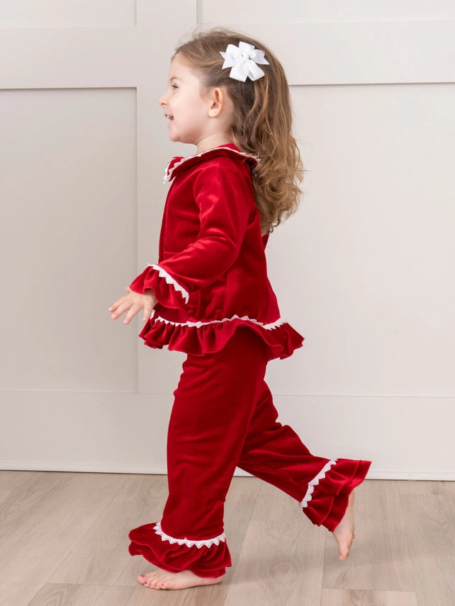 Ruby Velvet Ruffle Pajamas