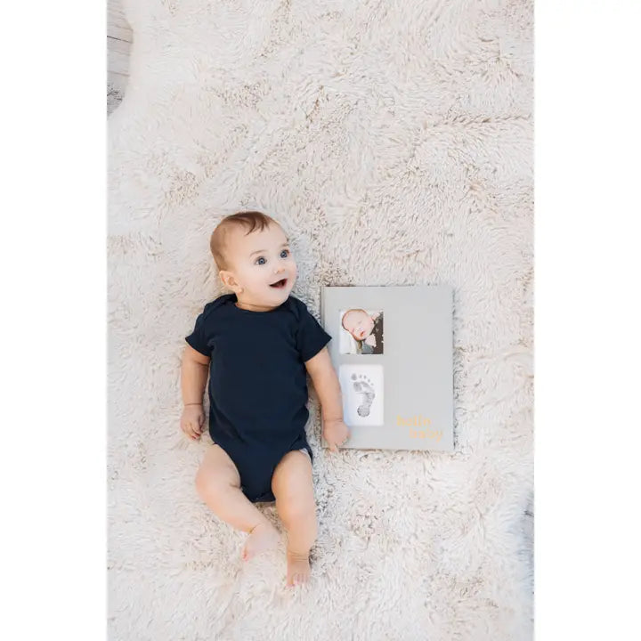 Hello Baby Gray Linen Baby Keepsake Book