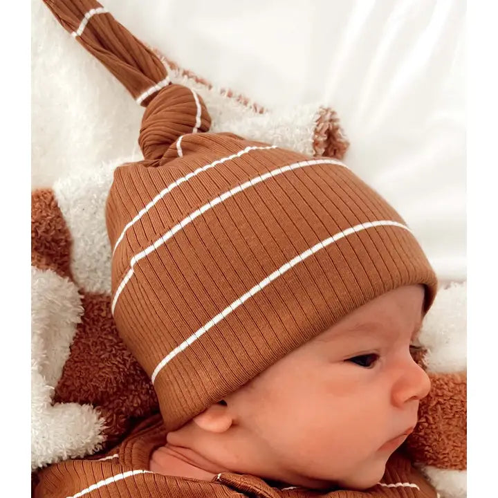 Saddle Stripe Organic Ribbed Beanie 0-3M