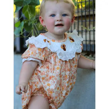 Thanksgiving Turkey Floral Lace Bubble Girls Romper