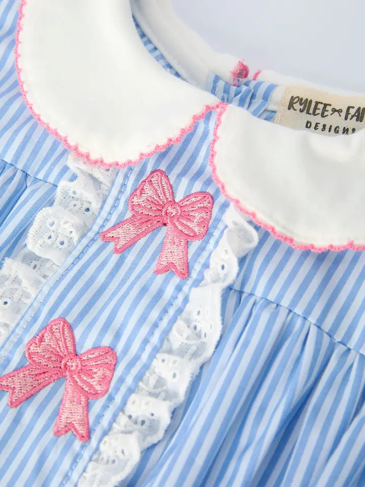 Blue Stripe Petal Peter Pan Collar Bow Romper