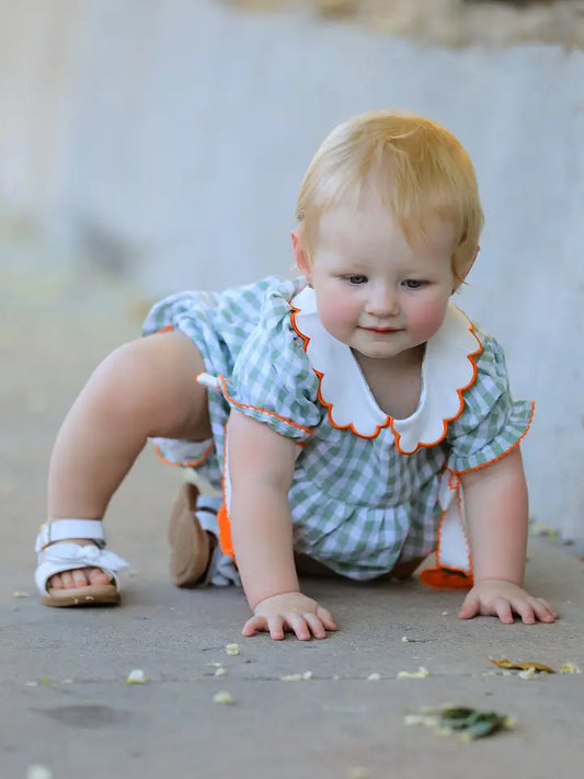 Fall Pumpkin Baby Girl Peter Pan Collar Romper