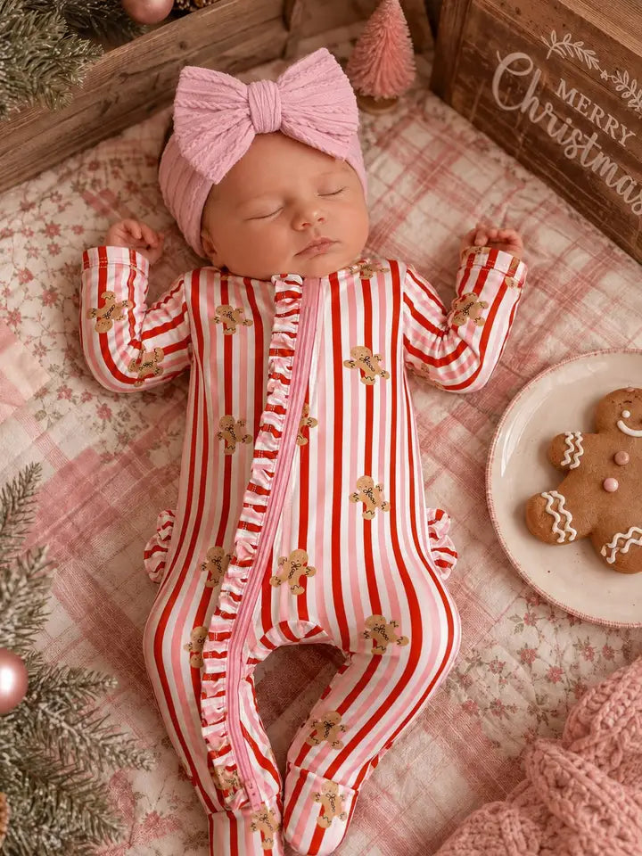 2 Way Zip Ruffle Footie Gingerbread Lane Pink