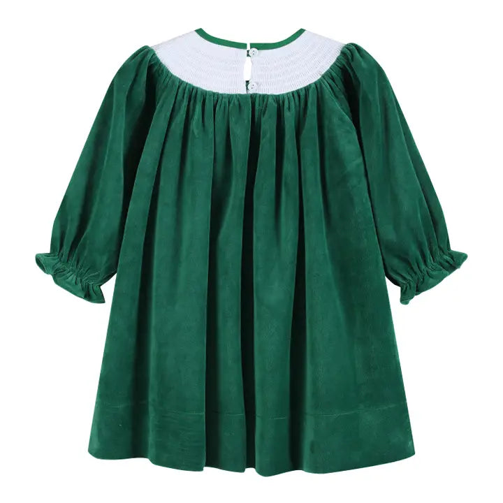 Green Velour Nativity Smocked Dress