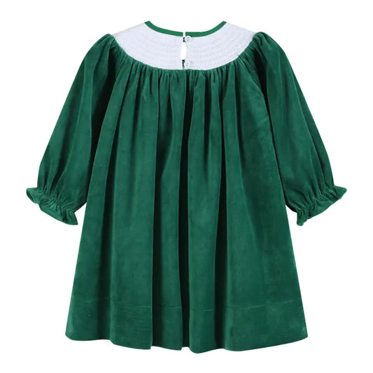 Green Velour Nativity Smocked Dress