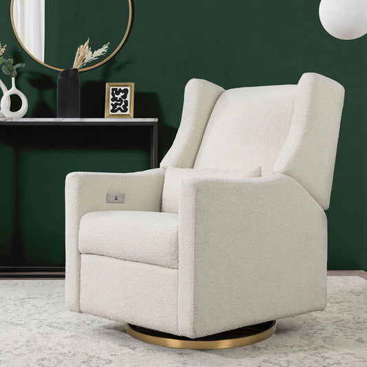 Babyletto Ivory Kiwi Glider w/ Electric Control and USB with Gold Base