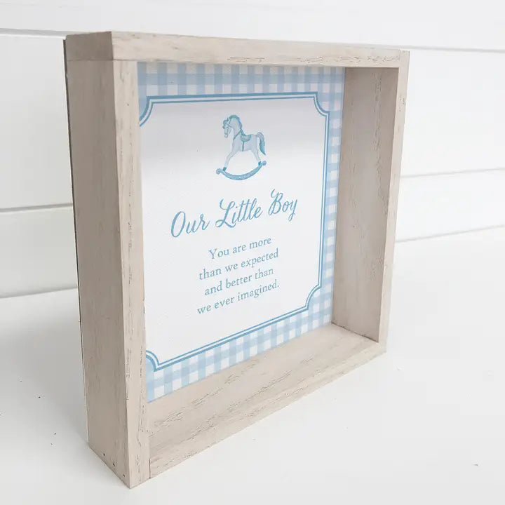Gingham Our Little Boy Framed Art- 15"x15"