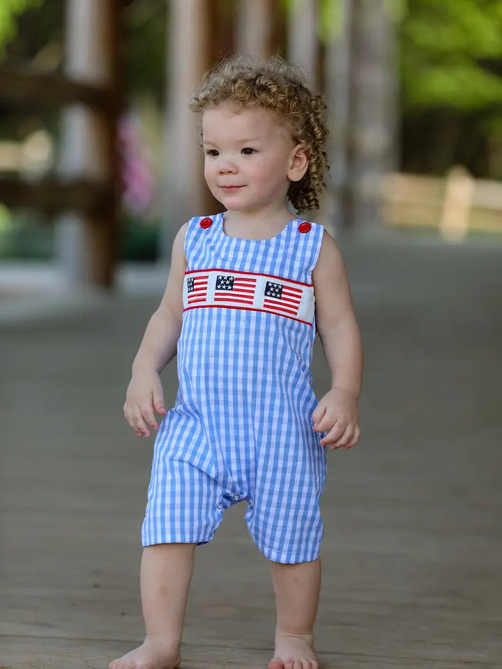 4th Of July Flag Embroidered Smocking Romper