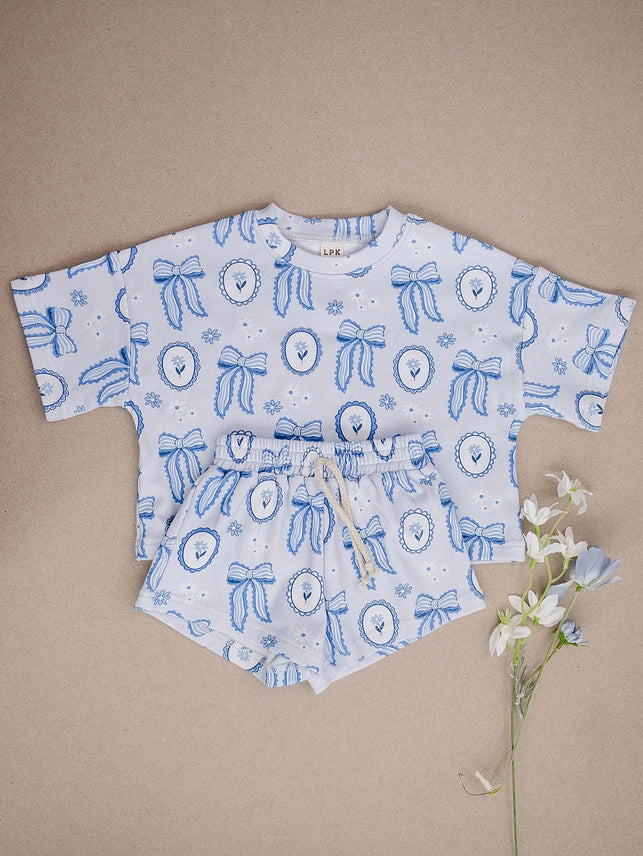 Blue Bow Shorts Set