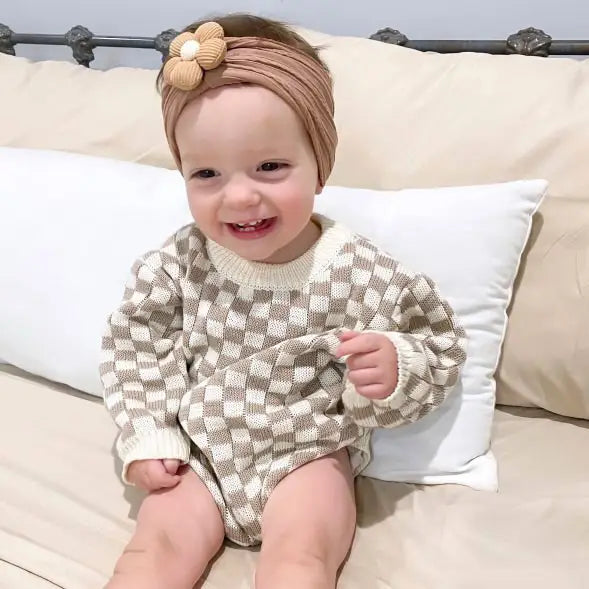 Checker Knit Long Sleeve Bodysuit