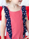 Load image into Gallery viewer, Stars & Stripes Double Ruffle Bow Back Swimsuit
