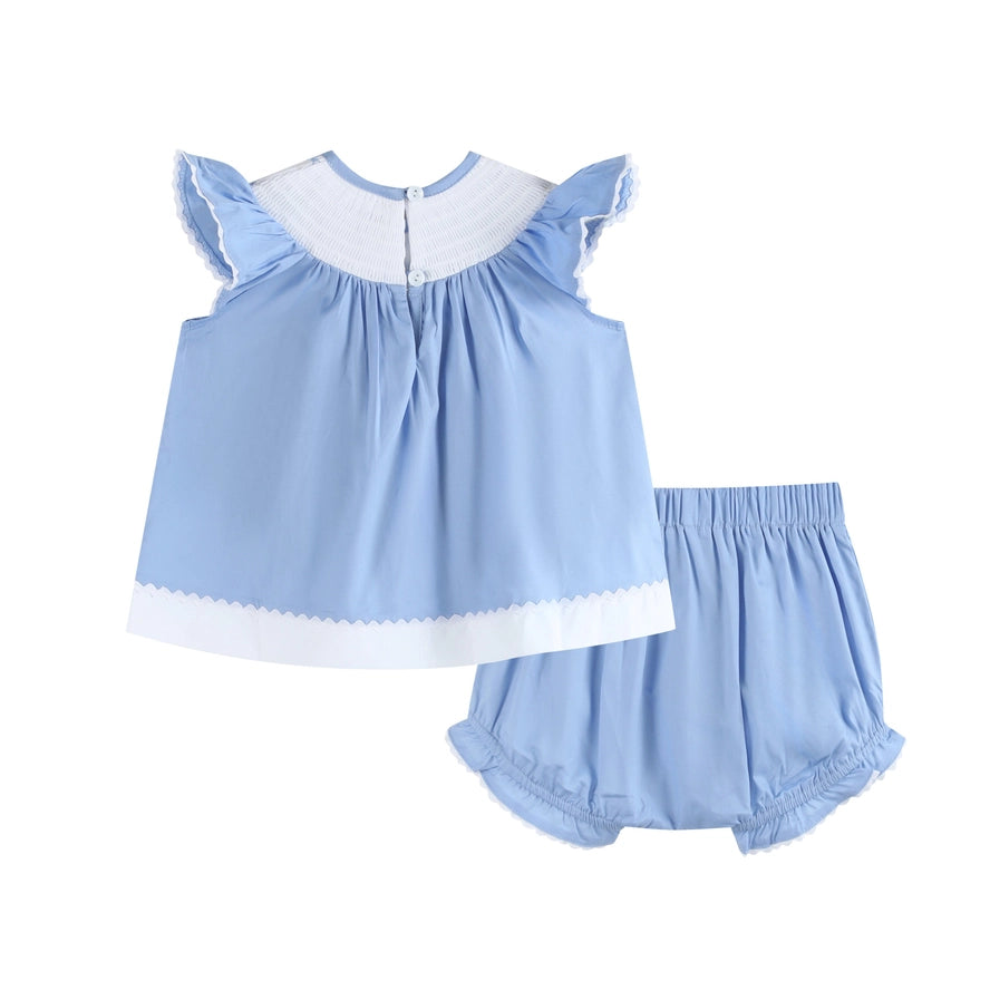 Periwinkle Crosses Smocked Bloomer Set