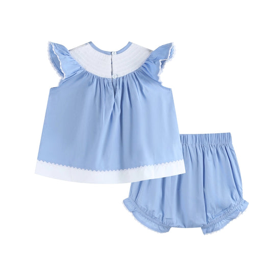 Periwinkle Crosses Smocked Bloomer Set
