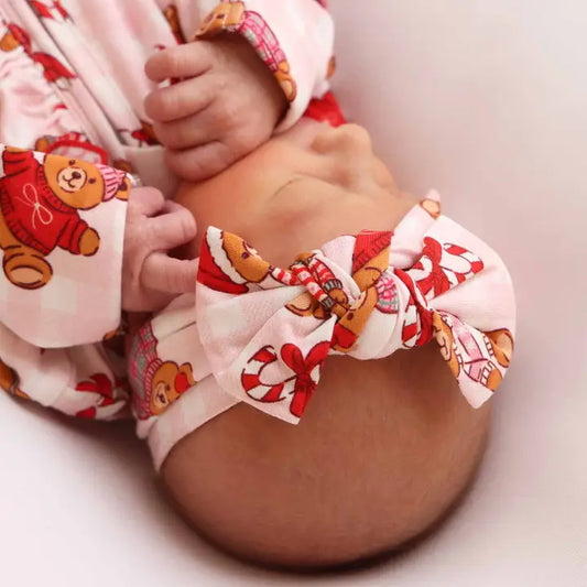 Beary Christmas Knit Large Bow Headwrap | Pink